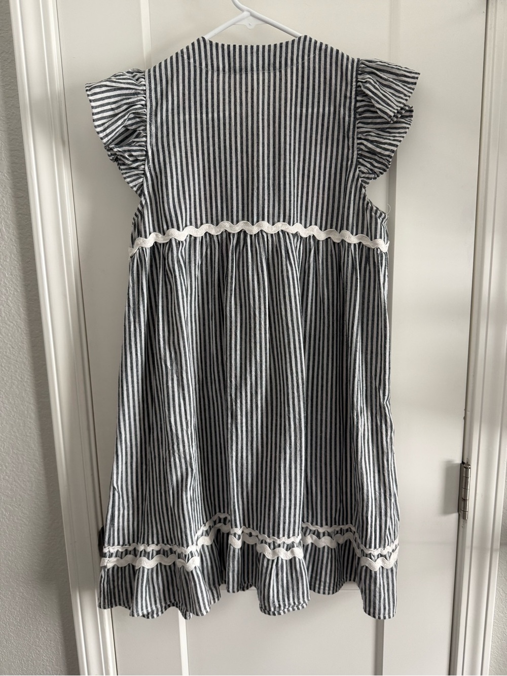 THML Gray Stripe Dress with Multicolor Embroidered V-Neck - Picture 2 of 3